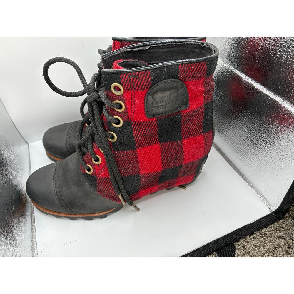 Sorel PDX Wedge Womens Size 8.5 Red Black Buffalo Plaid Lace Up Winter Boot - Picture 4 of 7